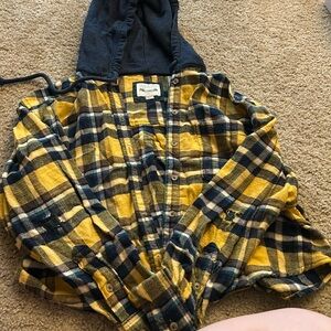 American Eagle Plaid Cropped Button Up Sweatshirt